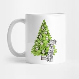 Dalmatian Christmas scene with Christmas Tree and Santa Hat Mug